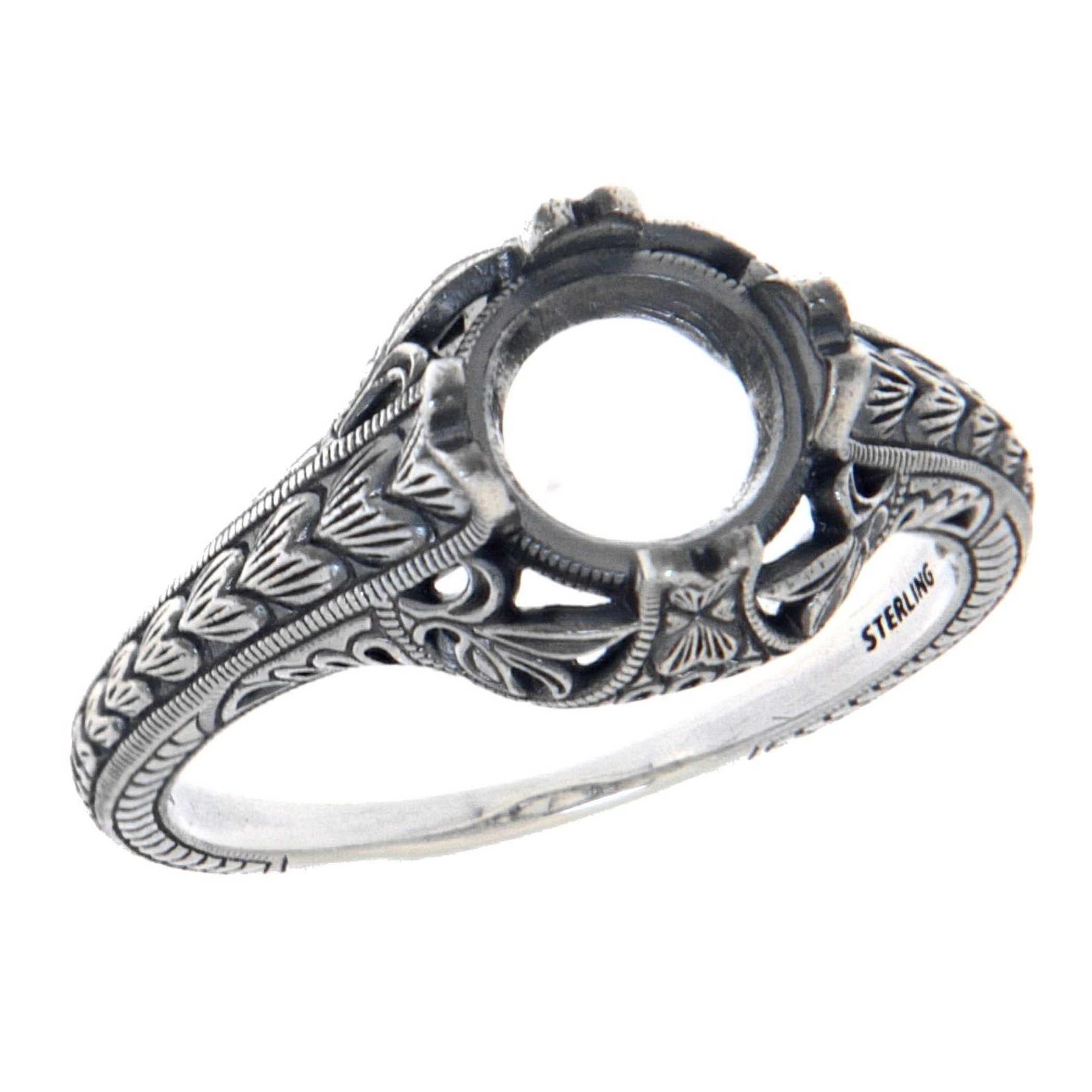 Victorian style, sterling silver semi mount rings, front view