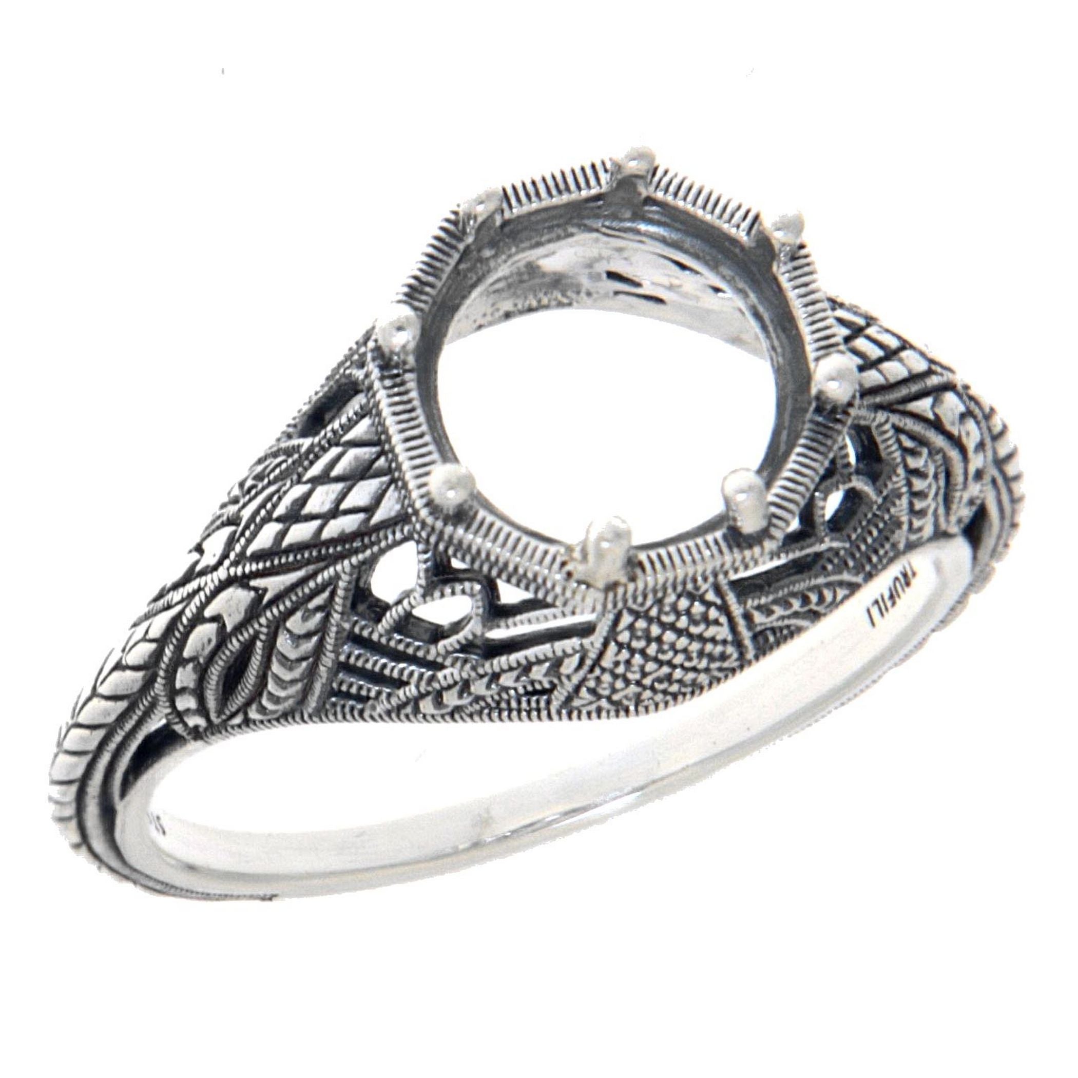Victorian style, sterling silver semi mount rings, front view