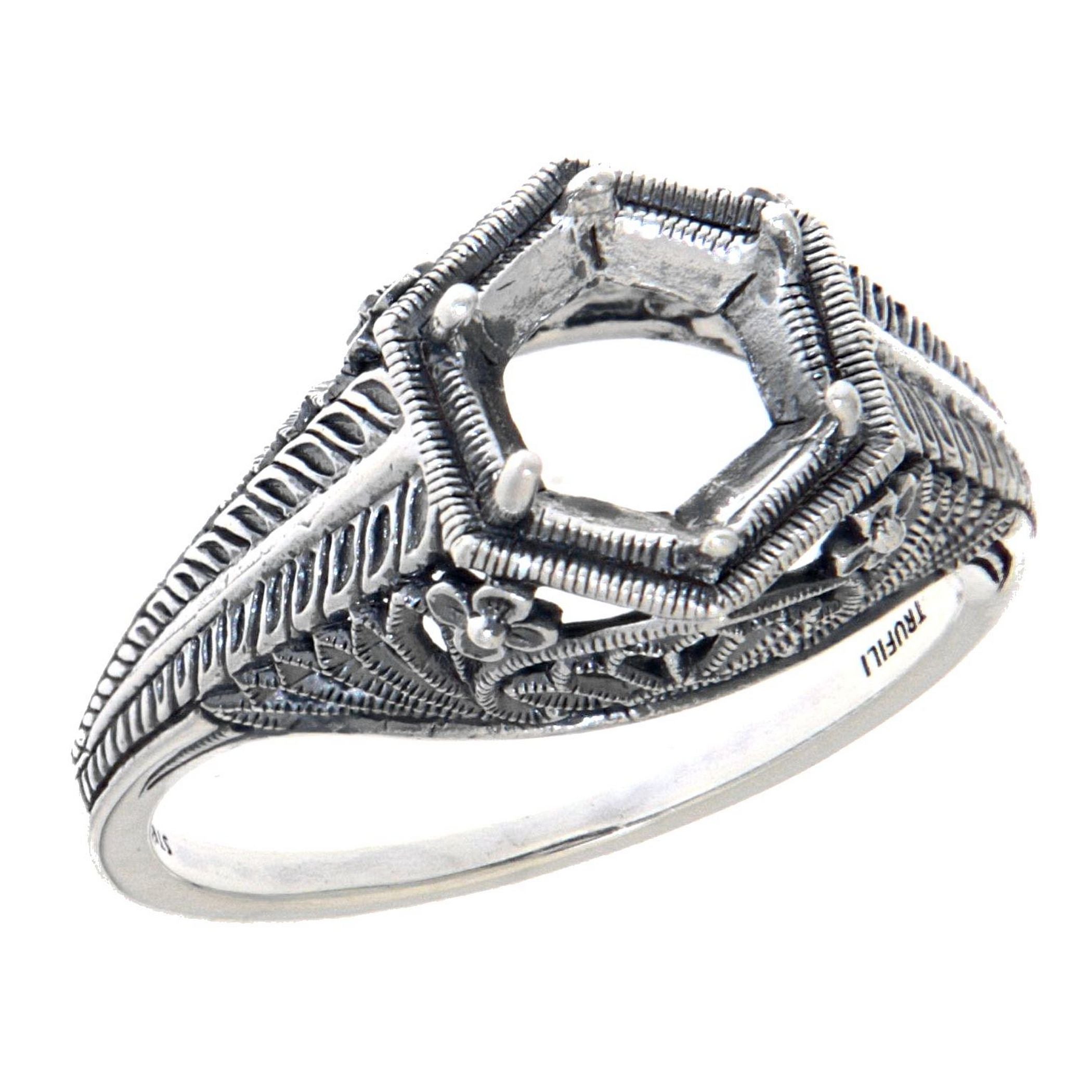 Victorian style, sterling silver semi mount rings, front view