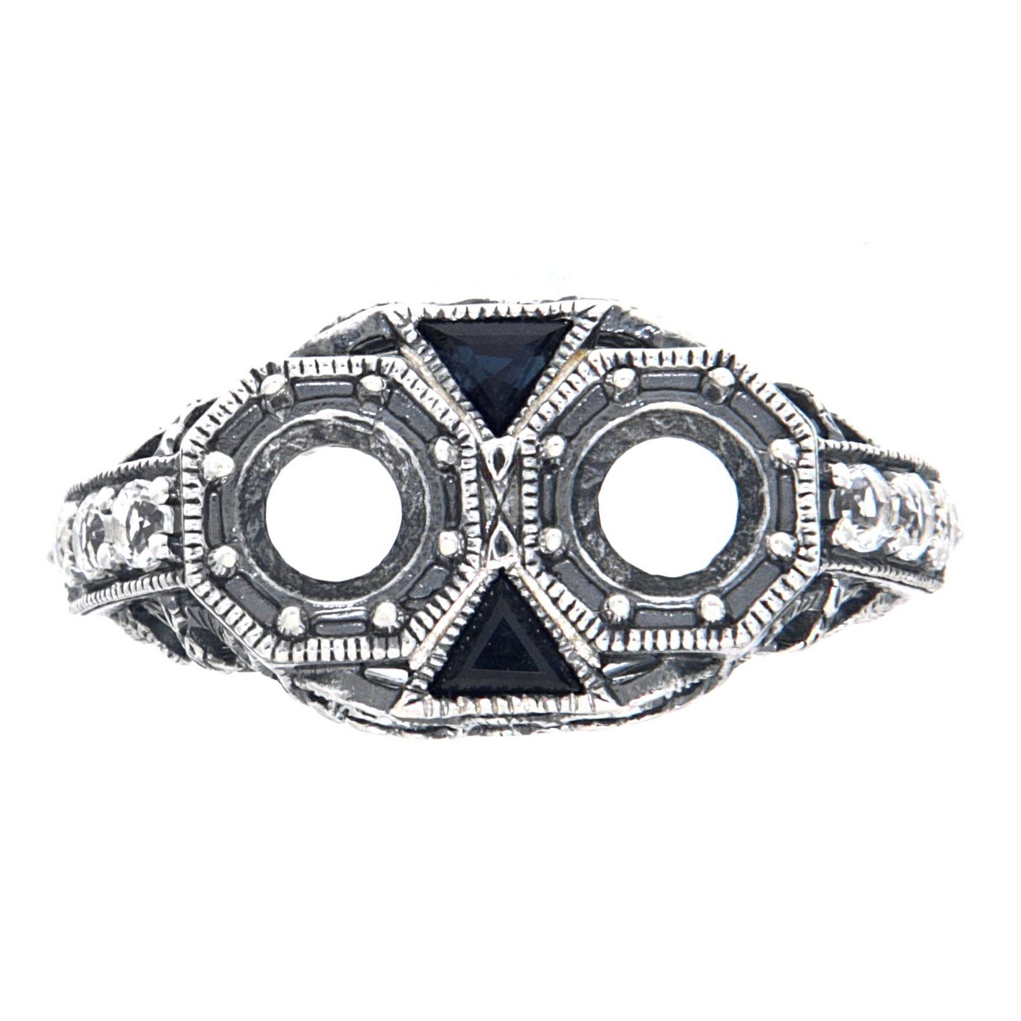Back view of Semi Mount for 2 - 5mm Stones White Topaz Ring Sapphires Sterling Silver showing 925 sterling silver hallmark