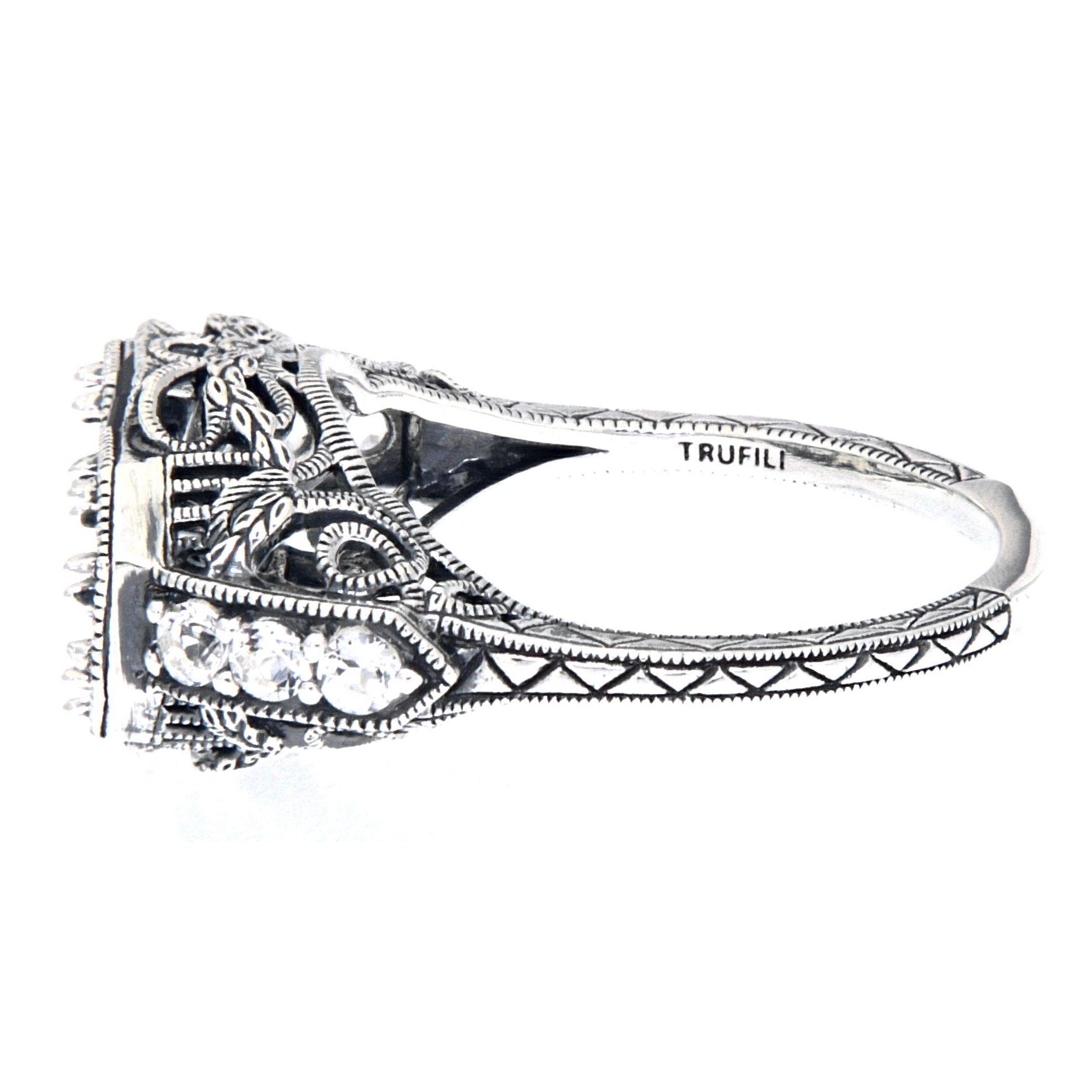 Detail view of Semi Mount for 2 - 5mm Stones White Topaz Ring Sapphires Sterling Silver highlighting White Topaz, Sapphire