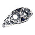 White Topaz, Sapphire, sterling silver semi mount rings, front view