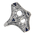 Art Deco style, Sapphire, sterling silver semi mount rings, front view