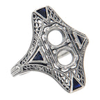 Art Deco style, Sapphire, sterling silver semi mount rings, front view