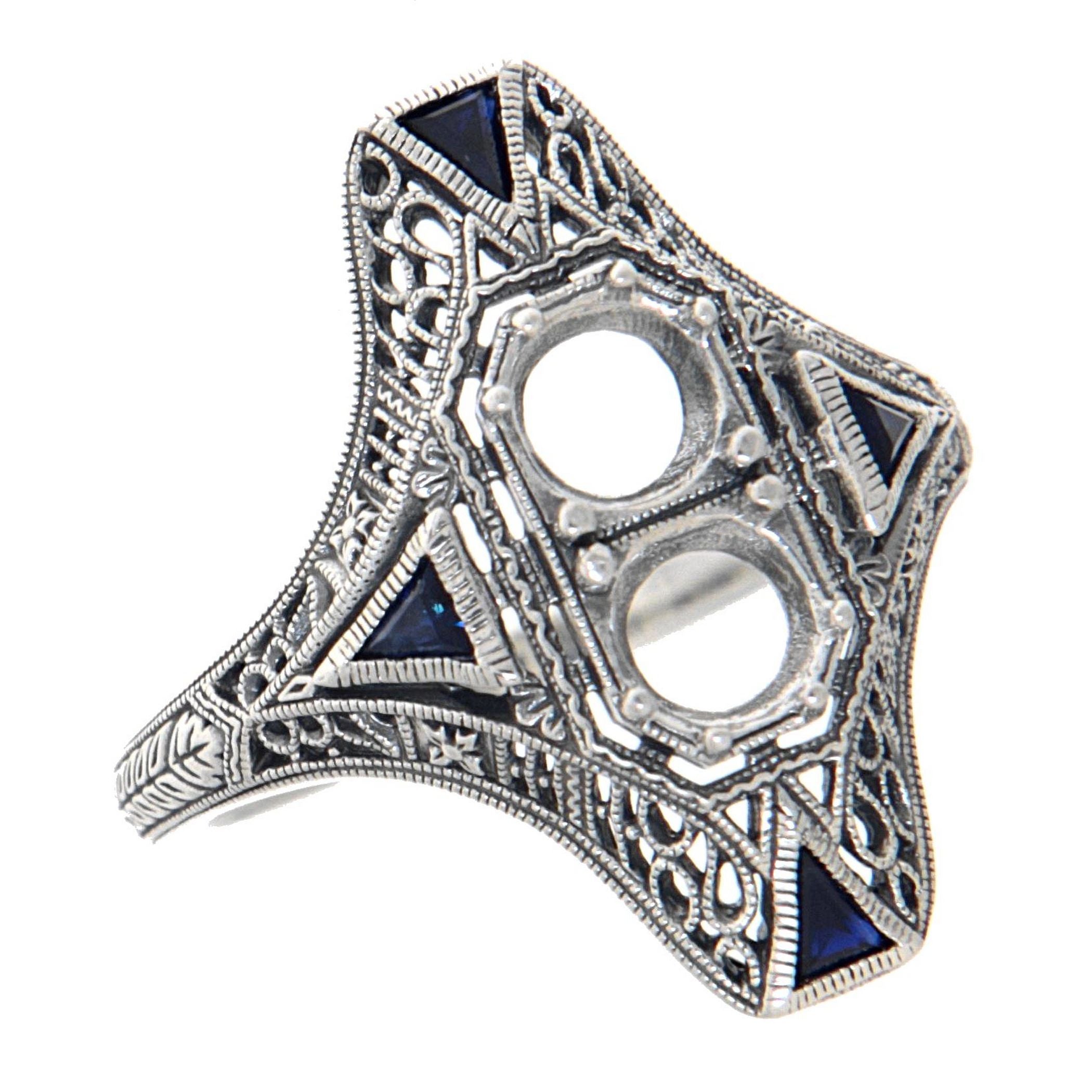 Art Deco style, Sapphire, sterling silver semi mount rings, front view