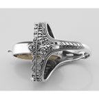 Detail view of Antique Style Cameo / Onyx Filigree Flip Ring w / Diamond highlighting Diamond, Onyx