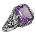 Filigree, Amethyst, sterling silver rings, front view