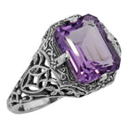 Filigree, Amethyst, sterling silver rings, front view