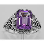 Back view of 2 1/2 Carat Amethyst Filigree Ring showing 925 sterling silver hallmark