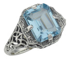 Antique style, Blue Topaz, sterling silver rings, front view