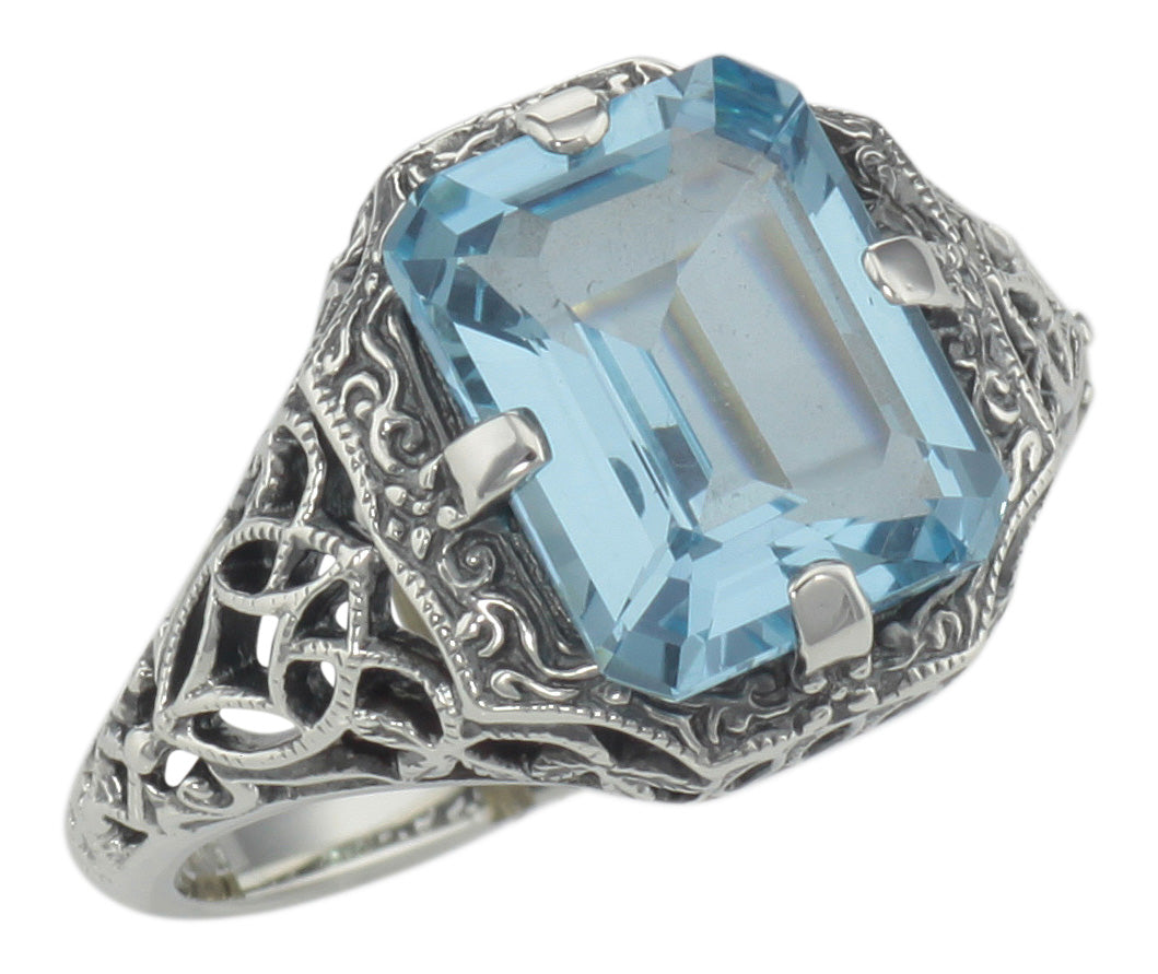 Antique style, Blue Topaz, sterling silver rings, front view