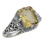 Art Deco style, Citrine, Emerald, sterling silver rings, front view