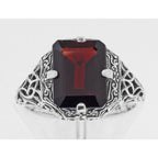 Detail view of Antique Style Garnet Filigree Ring highlighting Garnet