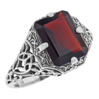 Antique style, Garnet, sterling silver rings, front view