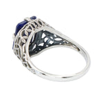 Detail view of Art Deco Style Blue Lapis Filigree Ring highlighting Lapis