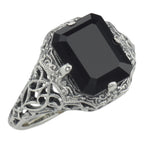 Art Deco style, Black Onyx, Onyx, sterling silver rings, front view