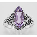 Detail view of Antique Style Amethyst Filigree Ring highlighting Amethyst