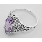 Back view of Antique Style Amethyst Filigree Ring showing 925 sterling silver hallmark