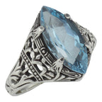 Victorian style, Blue Topaz, sterling silver rings, front view
