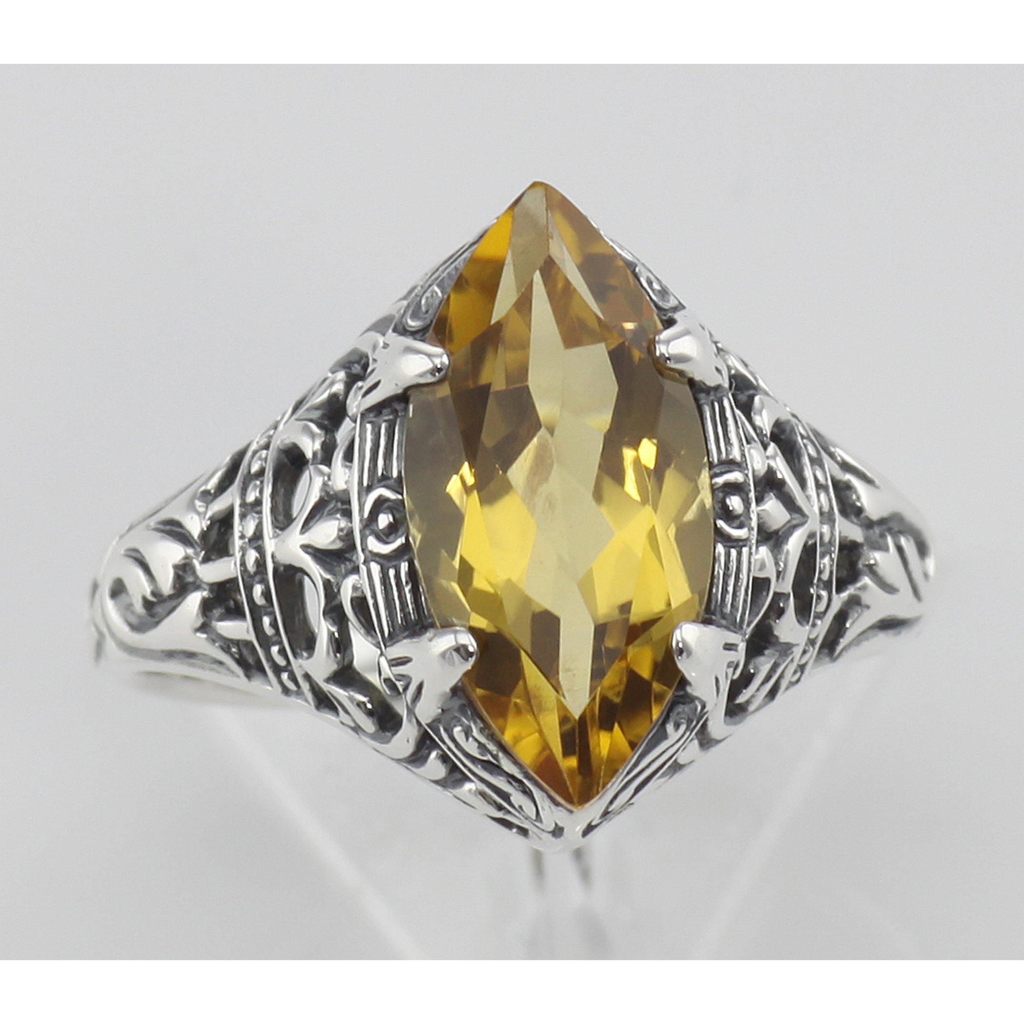 Detail view of Citrine Filigree Ring highlighting Citrine