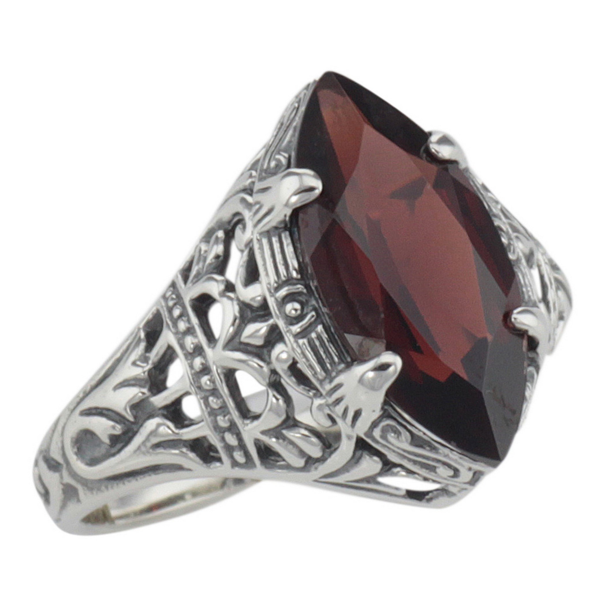 Art Deco style, Garnet, sterling silver rings, front view