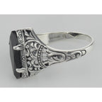 Back view of Antique Victorian Style Black Onyx Filigree Ring showing 925 sterling silver hallmark