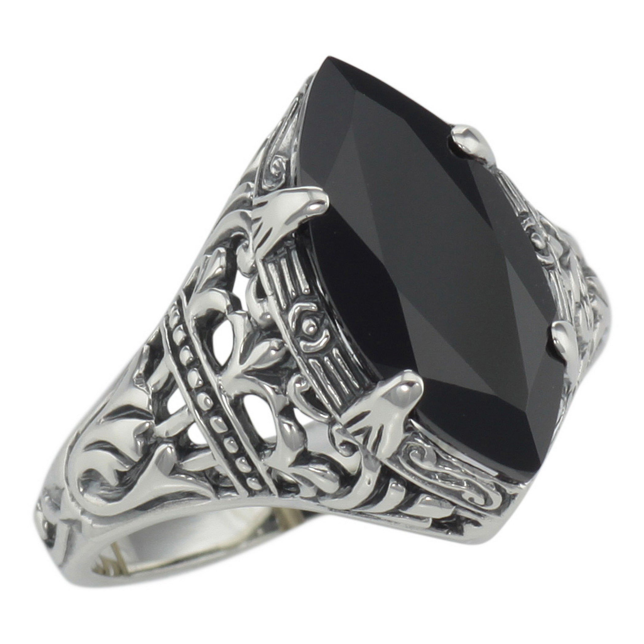 Victorian style, Black Onyx, Onyx, sterling silver rings, front view