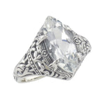 Victorian style, White Topaz, sterling silver rings, front view