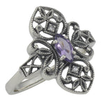 Victorian style, Amethyst, Diamond, sterling silver rings, front view