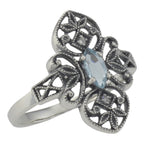 Victorian style, Blue Topaz, Diamond, sterling silver rings, front view