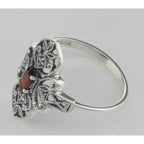 Back view of Victorian Style Garnet Filigree Ring w/ Two Diamonds Sterling Silver showing 925 sterling silver hallmark