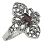 Victorian style, Garnet, Diamond, sterling silver rings, front view