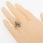 Back view of Victorian Style London Blue Topaz Ring w/ 2 Diamonds showing 925 sterling silver hallmark