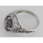Back view of Art Deco Style Emerald Cut Amethyst Filigree Ring Diamond Sterling Silver showing 925 sterling silver hallmark