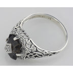 Back view of Antique Victorian Style Smoky Topaz Filigree Diamond Ring Sterling Silver showing 925 sterling silver hallmark