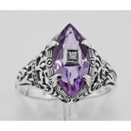 Back view of Amethyst Filigree Ring w/ Diamond showing 925 sterling silver hallmark