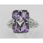 Detail view of Four Stone Amethyst Filigree Ring highlighting Amethyst