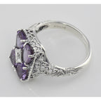 Back view of Four Stone Amethyst Filigree Ring showing 925 sterling silver hallmark