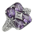 Filigree, Amethyst, sterling silver rings, front view