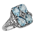 Art Deco style, Blue Topaz, Diamond, sterling silver rings, front view