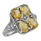 Art Deco style, Citrine, Diamond, sterling silver rings, front view