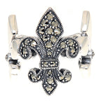 Back view of Beautiful Victorian Style Marcasite Fleur de Lis Ring showing 925 sterling silver hallmark
