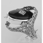 Detail view of Cameo / Onyx w/ Diamonds Filigree Flip Ring - Sterling highlighting Diamond, Onyx