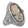 Filigree, Diamond, Onyx, sterling silver rings, front view