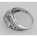 Back view of Art Deco Style CZ / Genuine Blue Sapphire Filigree Ring Sterling Silver showing 925 sterling silver hallmark