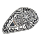 Art Deco style, Sapphire, CZ, sterling silver rings, front view