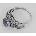 Back view of Art Deco Style Amethyst Filigree Ring with Four Diamonds Sterling 925 showing 925 sterling silver hallmark