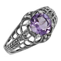 Art Deco style, Amethyst, Diamond, sterling silver rings, front view