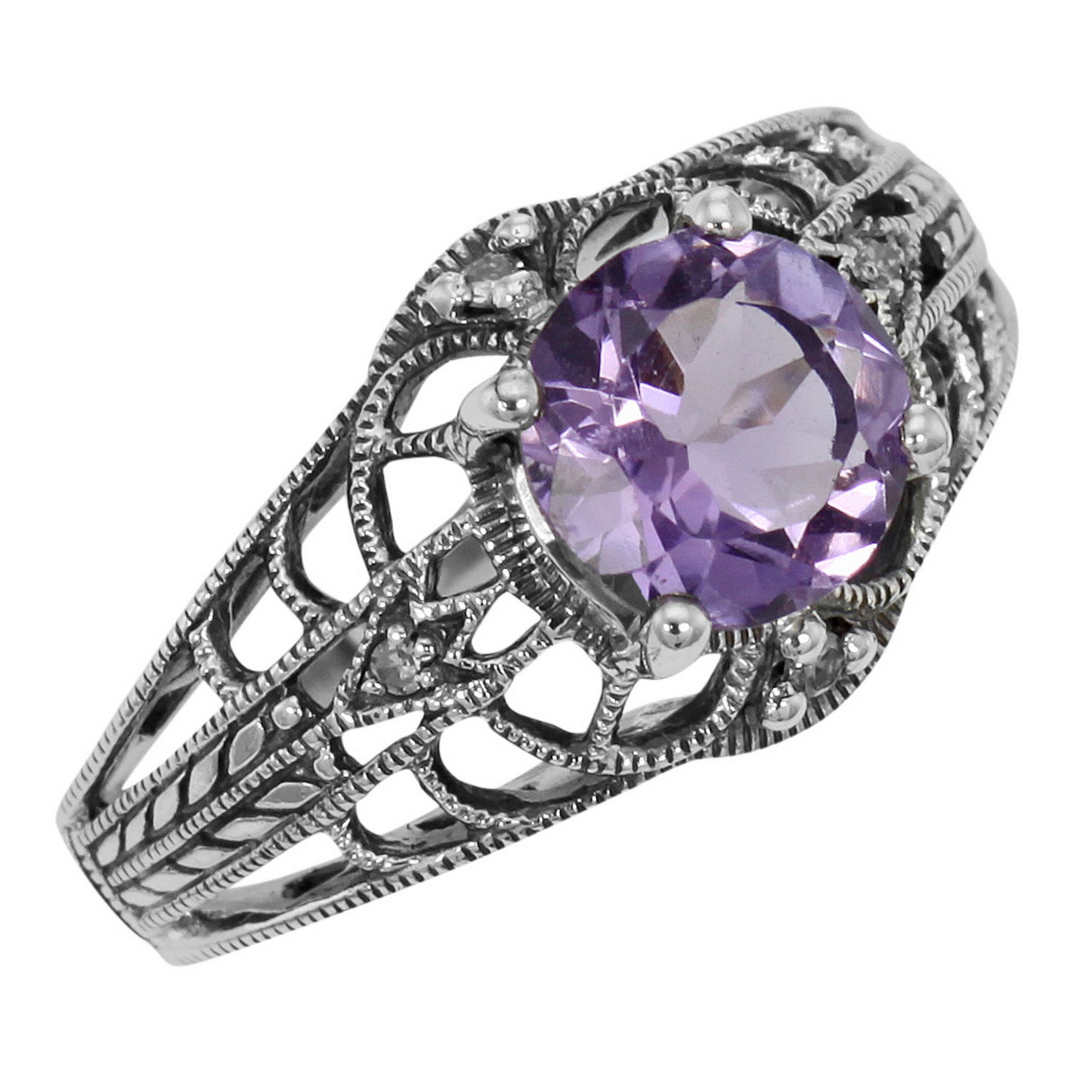Art Deco style, Amethyst, Diamond, sterling silver rings, front view