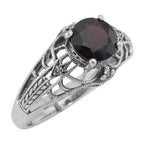 Art Deco style, Garnet, Diamond, sterling silver rings, front view
